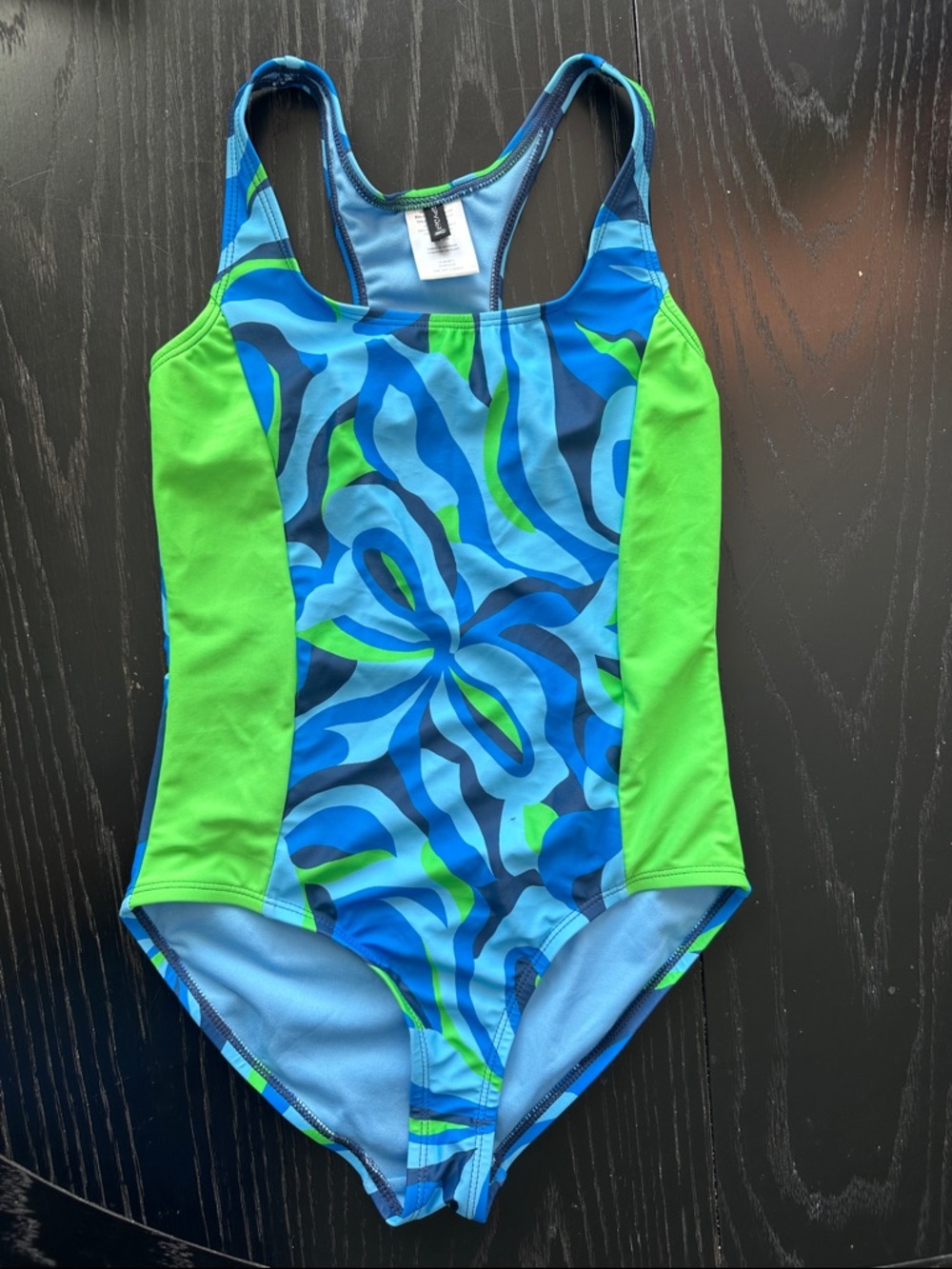 Spyder Blue & Green Patterned Girls' One-Piece Swim